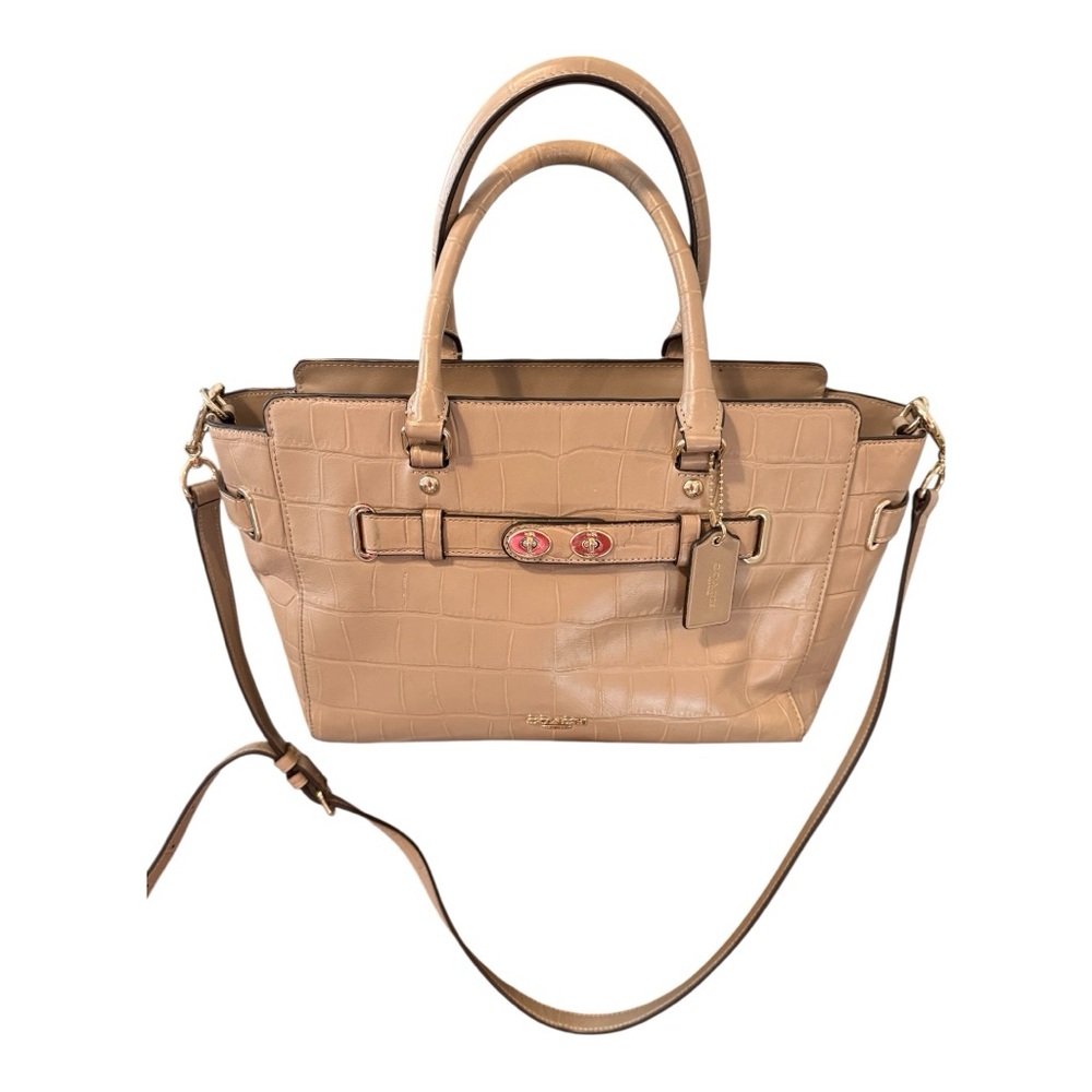 Coach Beige Croc-Embossed Satchel